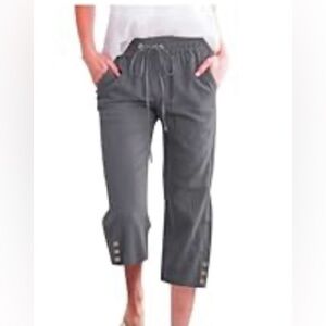 Casual Capris with Drawstring - light gray